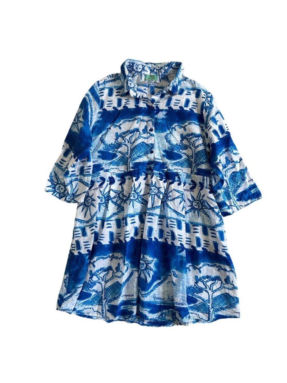 Antica Sartoria By Giacomo Cinque Sz XL Blue & White Printed Tunic Dress